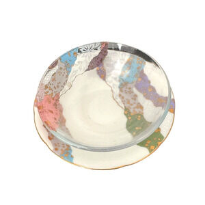 Japanese Pottery Gold Pastel 4in Glass Bowl and 5in Porcelain Plate Set